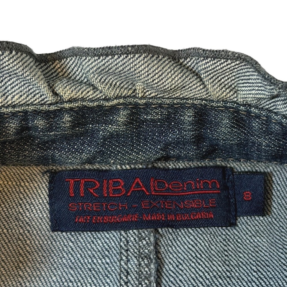 Tribal Denim Women's Size 8 Ruffle Trim Military Vest Blue Stretch Dark Wash - Picture 7 of 9